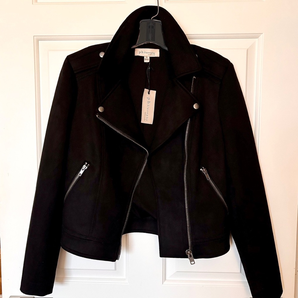 Philosophy Black faux suede Leather Moto Jacket